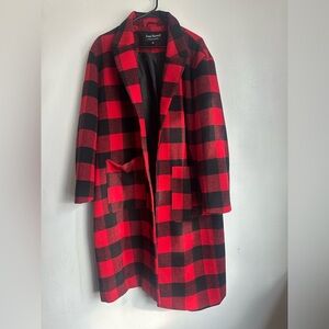 Jason Maxwell Checkered Red and Black Pea Coat